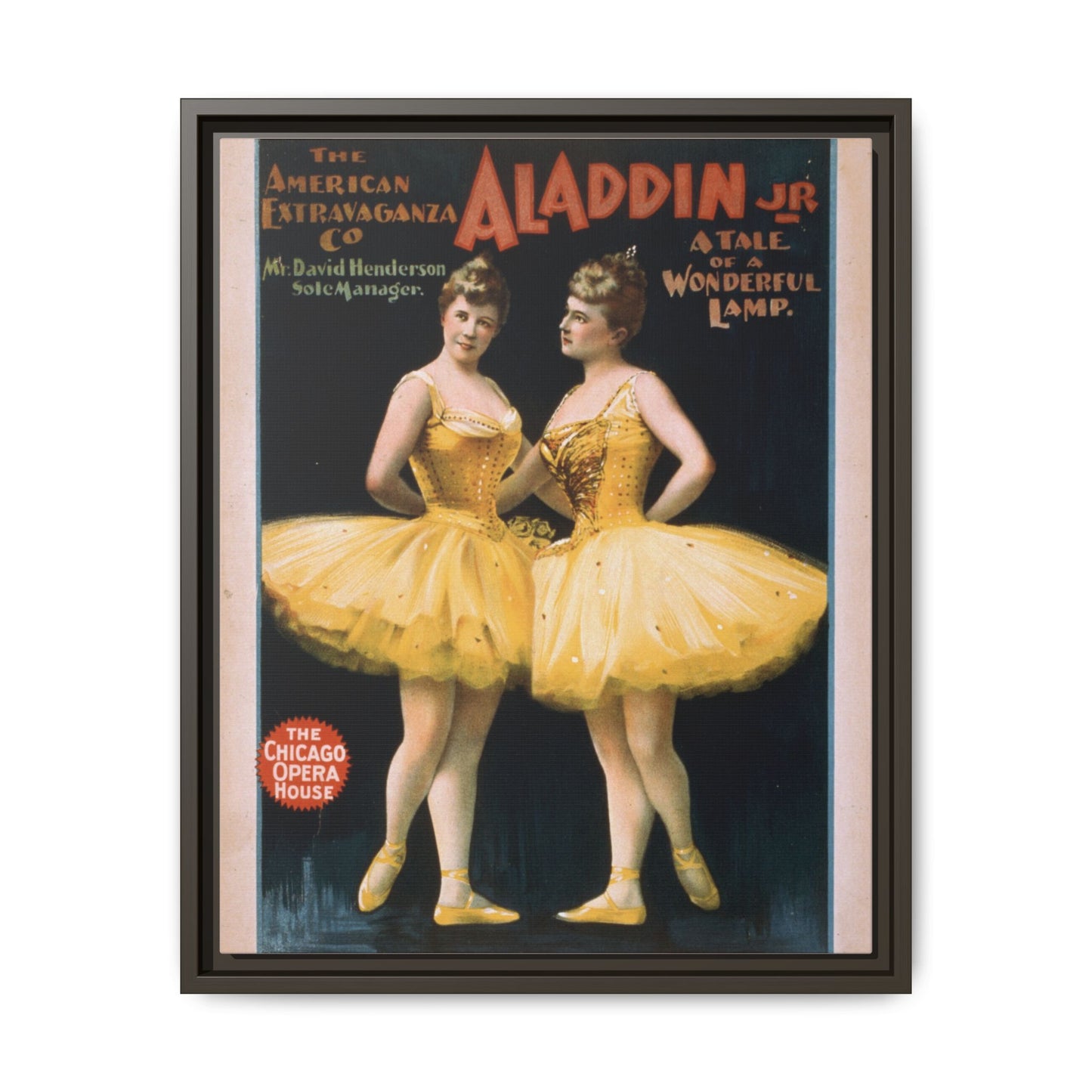 The American Extravaganza Co. in Aladdin Jr. A Tale of a Wonderful Lamp (1894). Matte. Framed Canvas.
