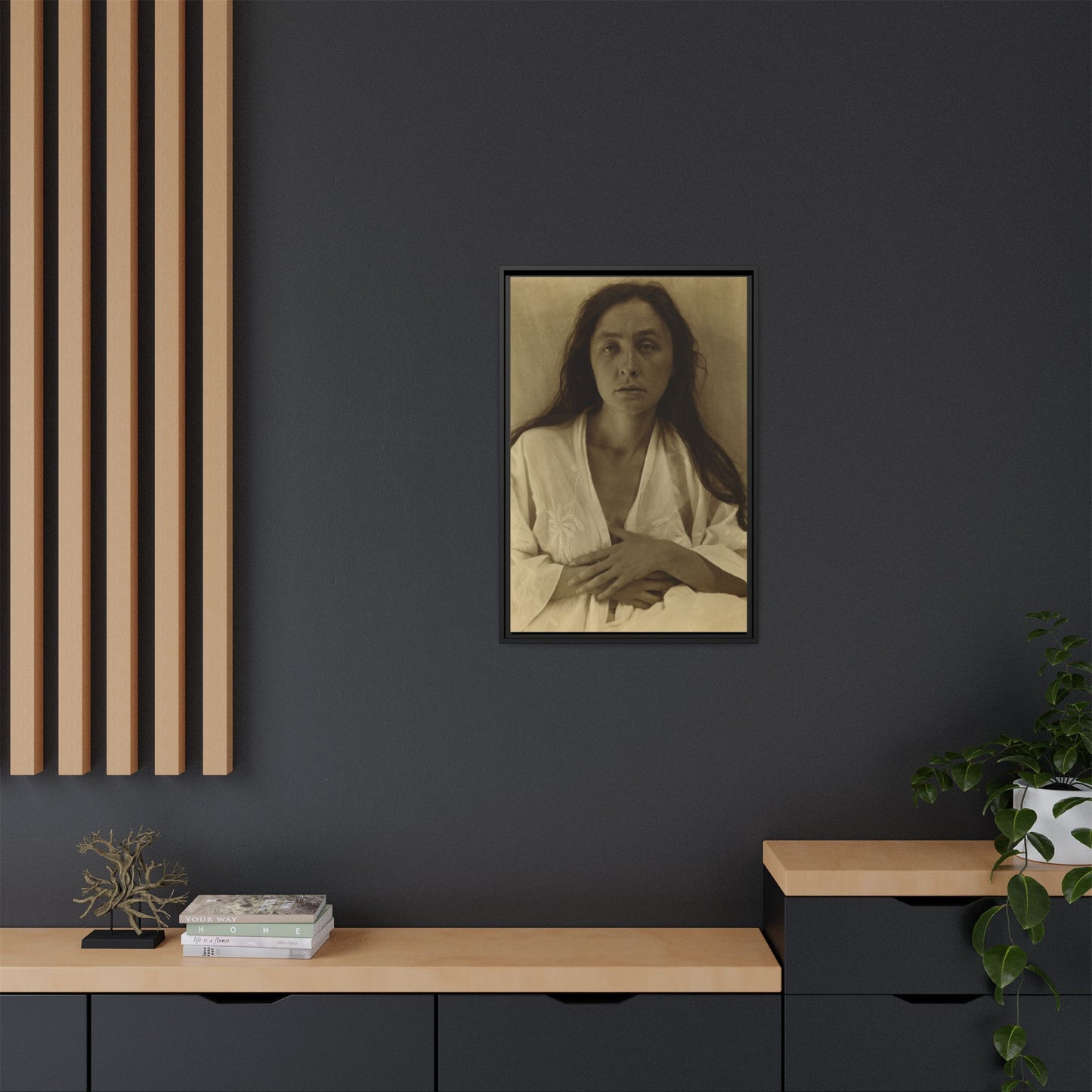 The Gaze of the Desert. Georgia O’Keeffe portrait. Matte. Framed canvas.
