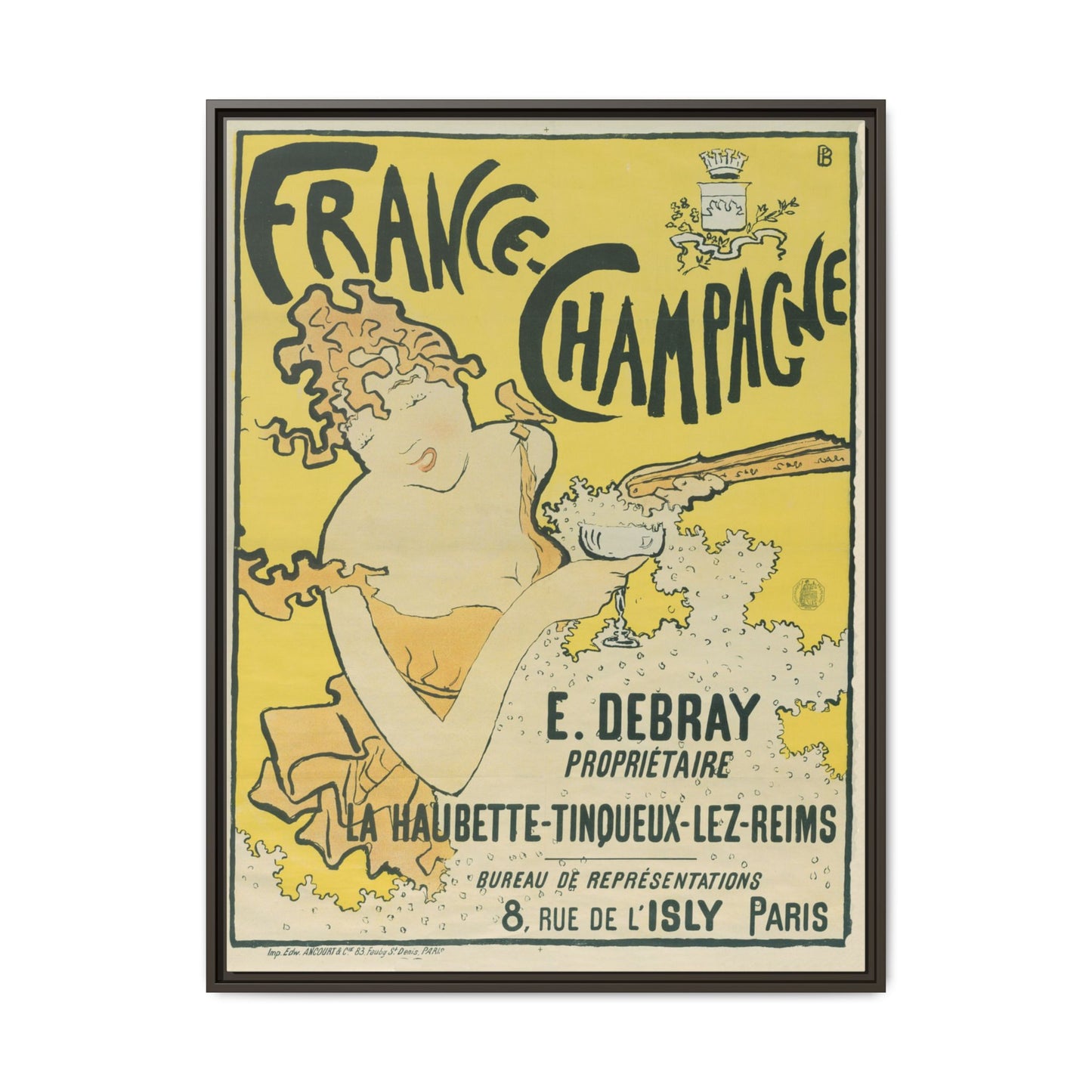 France-Champagne – Art Nouveau Poster by E. Debray. Matte. Framed canvas.