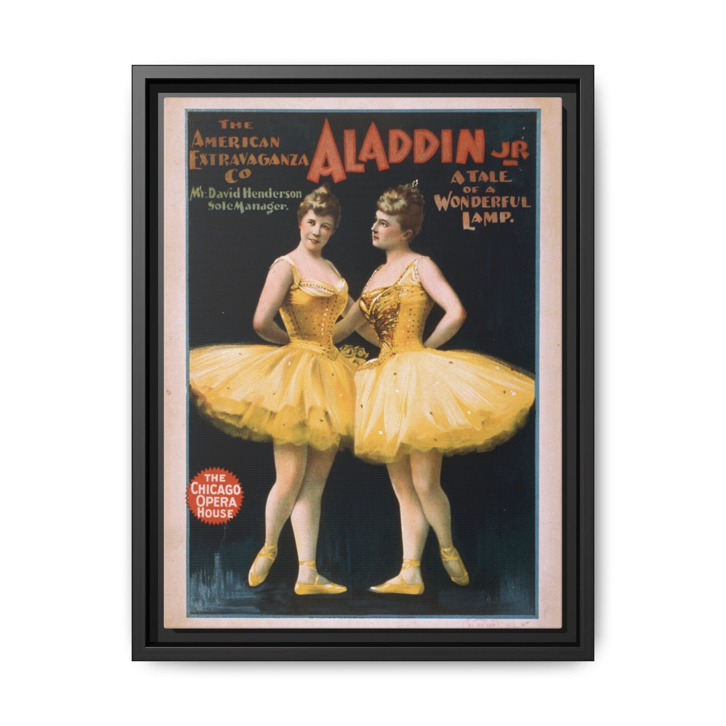 The American Extravaganza Co. in Aladdin Jr. A Tale of a Wonderful Lamp (1894). Matte. Framed Canvas.