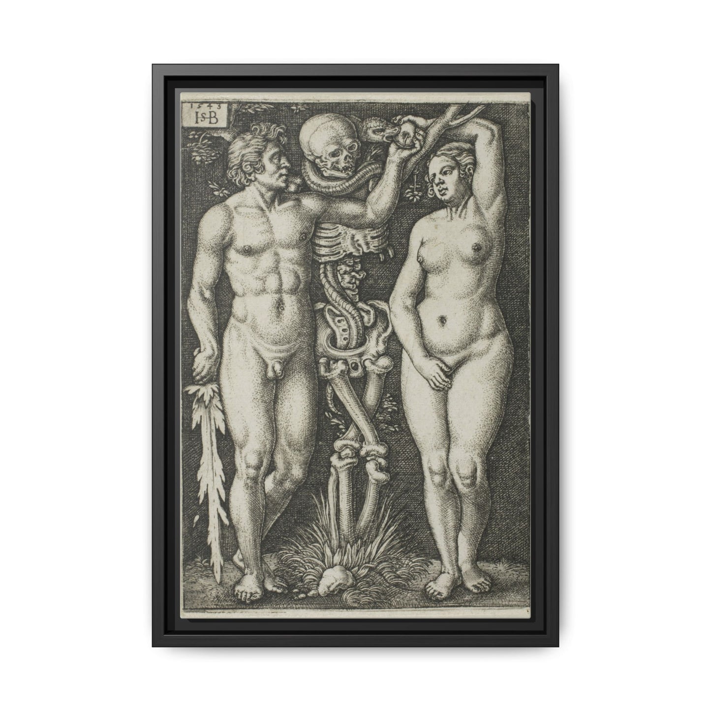 Adam and Eve – 1543 Engraving by Hans Sebald Beham. Matte. Framed canvas.