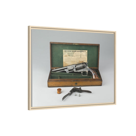 Cased Colt Dragoon Model 1848 – First Issue Revolver. Matte. Framed Canvas.