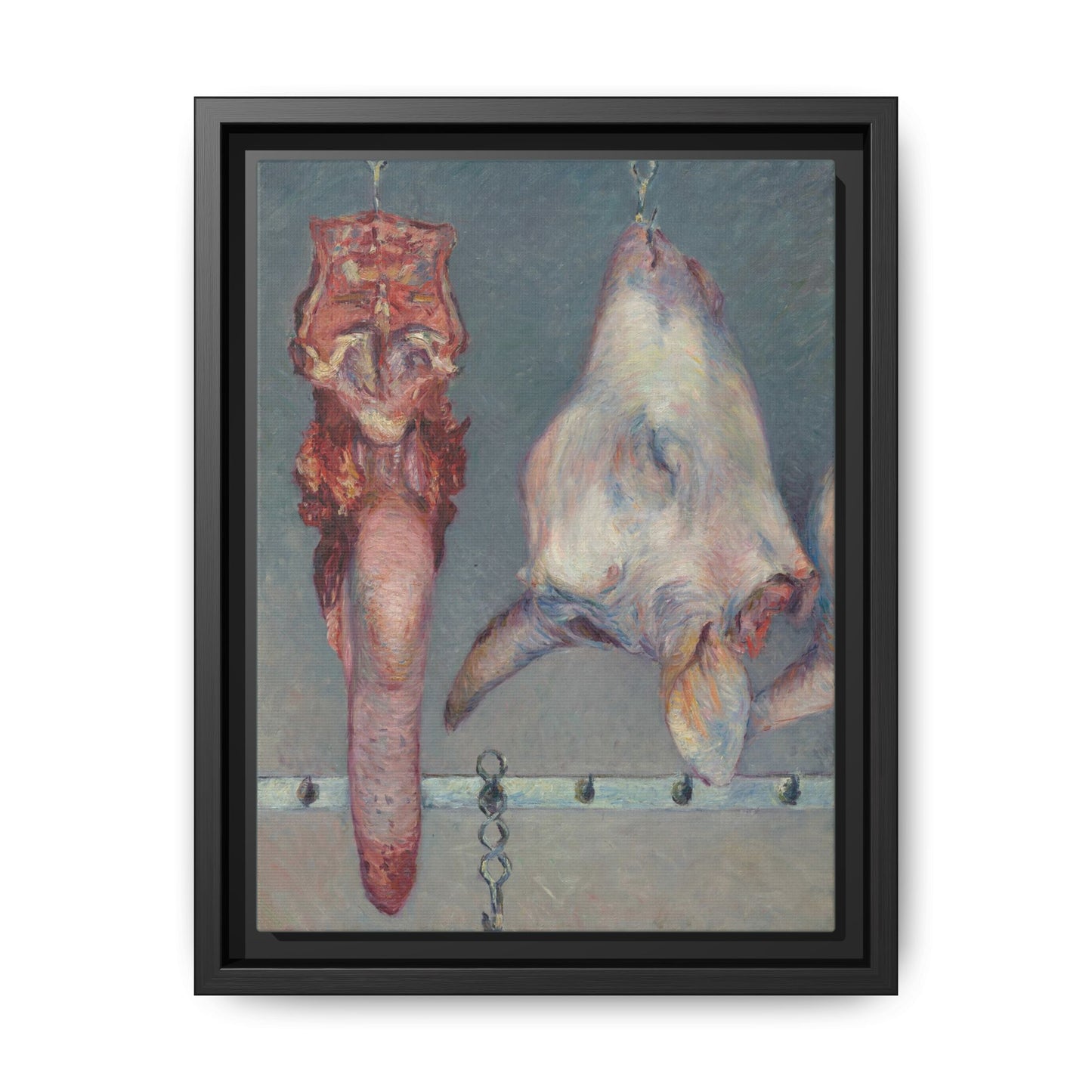 Butcher Shop Still Life – Calf’s Head and Ox Tongue, 1899 (Lovis Corinth). Matte. Framed canvas.