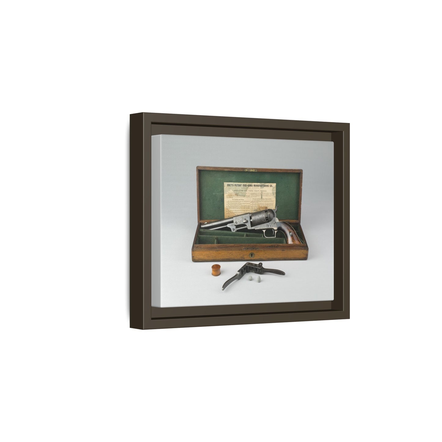 Cased Colt Dragoon Model 1848 – First Issue Revolver. Matte. Framed Canvas.