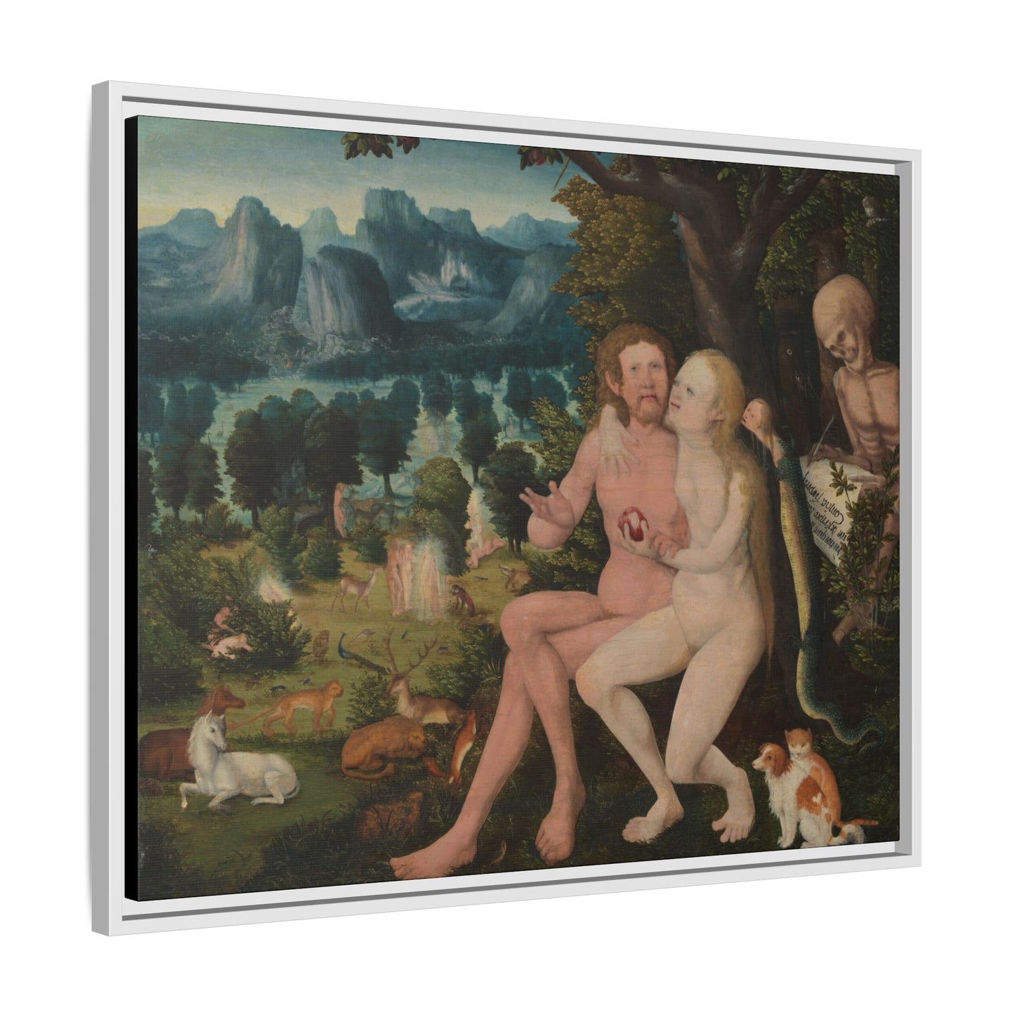 The Fall of Man with Scenes of the Creation – Renaissance Painting. Matte. Framed canvas.