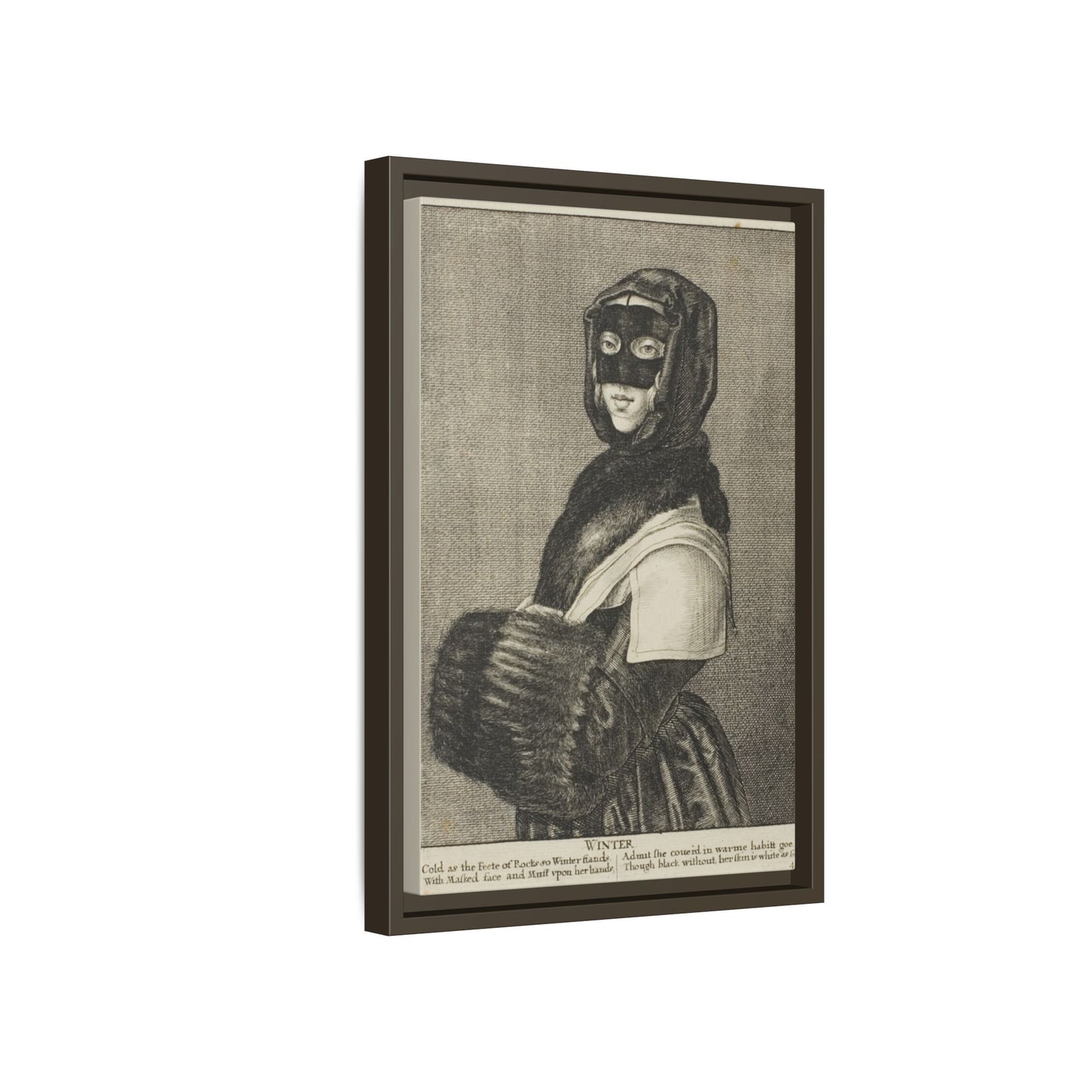 17th–18th century engraving of Winter personified. Allegorical Engraving. Matte. Framed canvas.