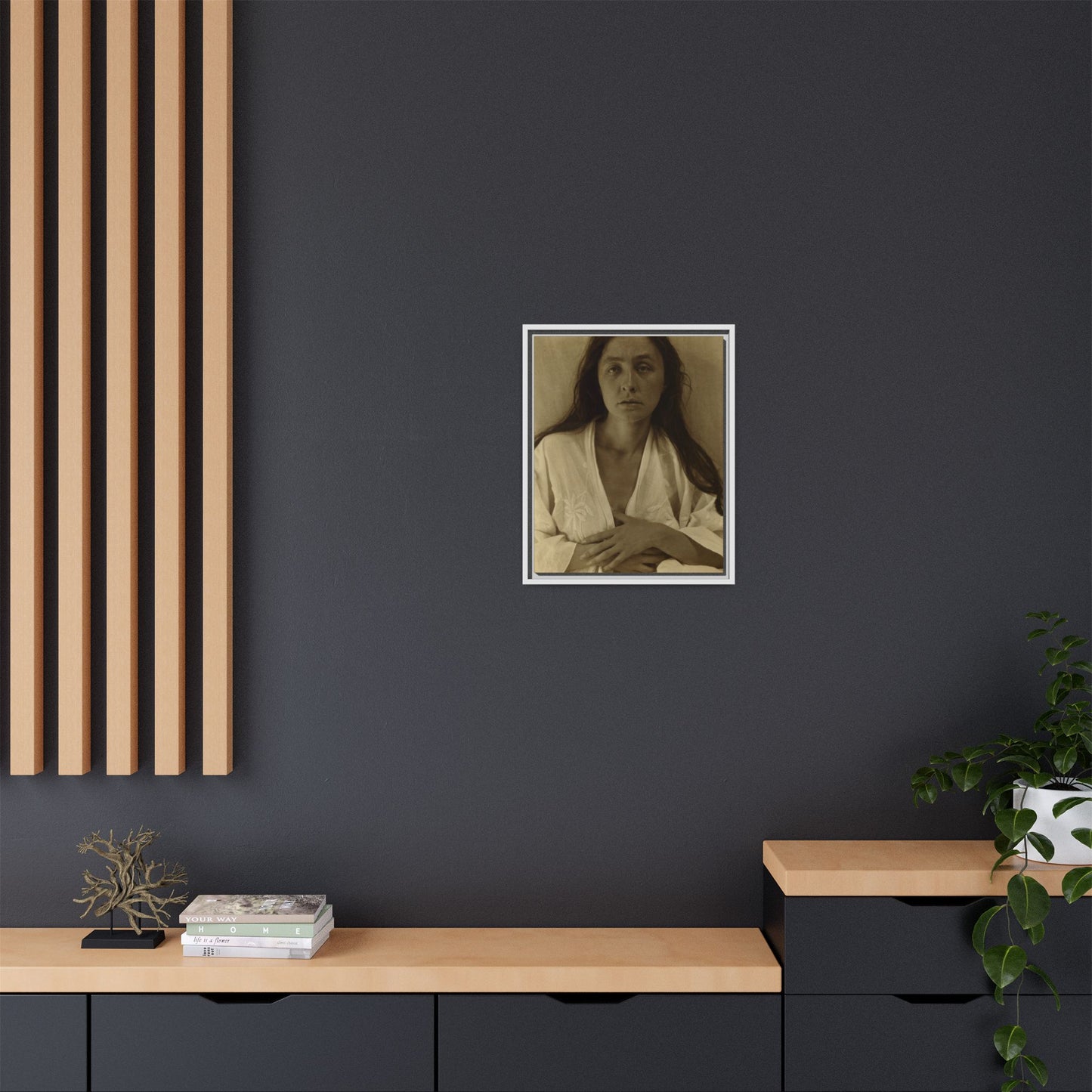 The Gaze of the Desert. Georgia O’Keeffe portrait. Matte. Framed canvas.