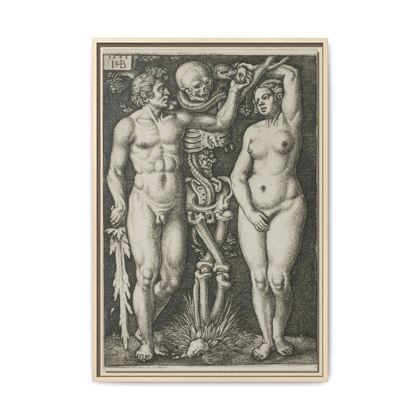 Adam and Eve – 1543 Engraving by Hans Sebald Beham. Matte. Framed canvas.