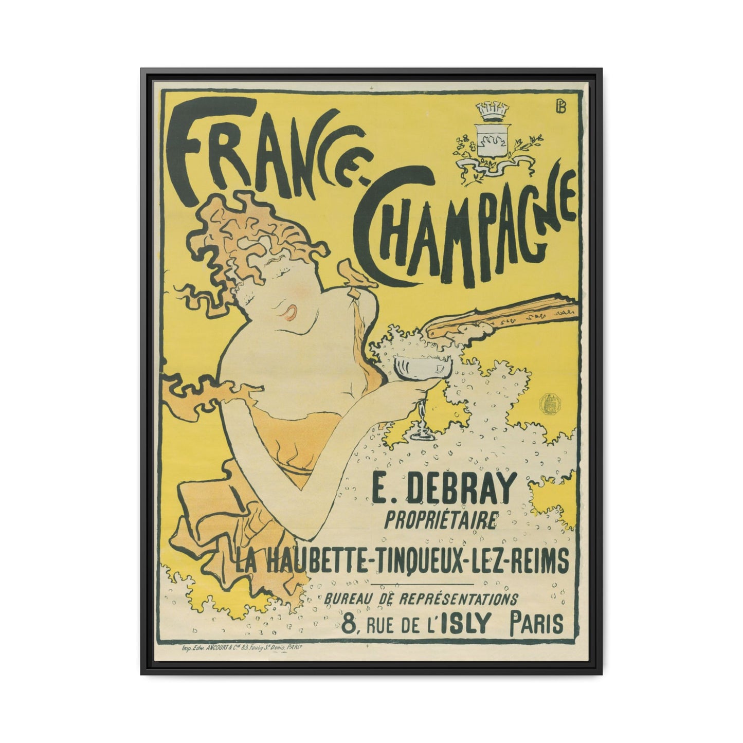 France-Champagne – Art Nouveau Poster by E. Debray. Matte. Framed canvas.