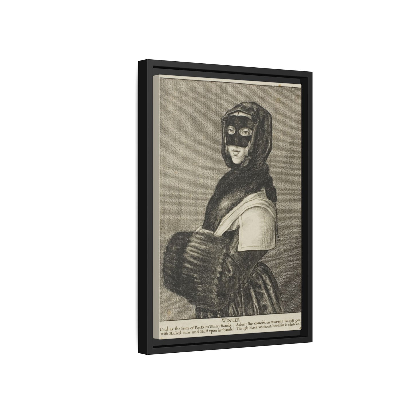 17th–18th century engraving of Winter personified. Allegorical Engraving. Matte. Framed canvas.