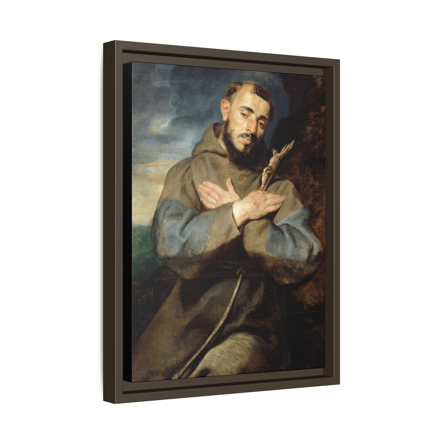 Saint Francis – Renaissance/Baroque Portrait. Classical. Matte. Framed canvas.