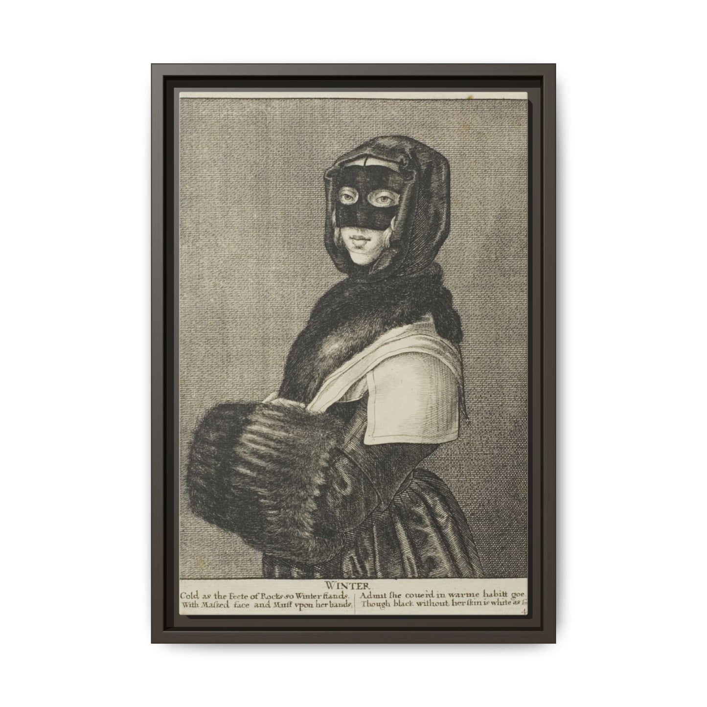 17th–18th century engraving of Winter personified. Allegorical Engraving. Matte. Framed canvas.