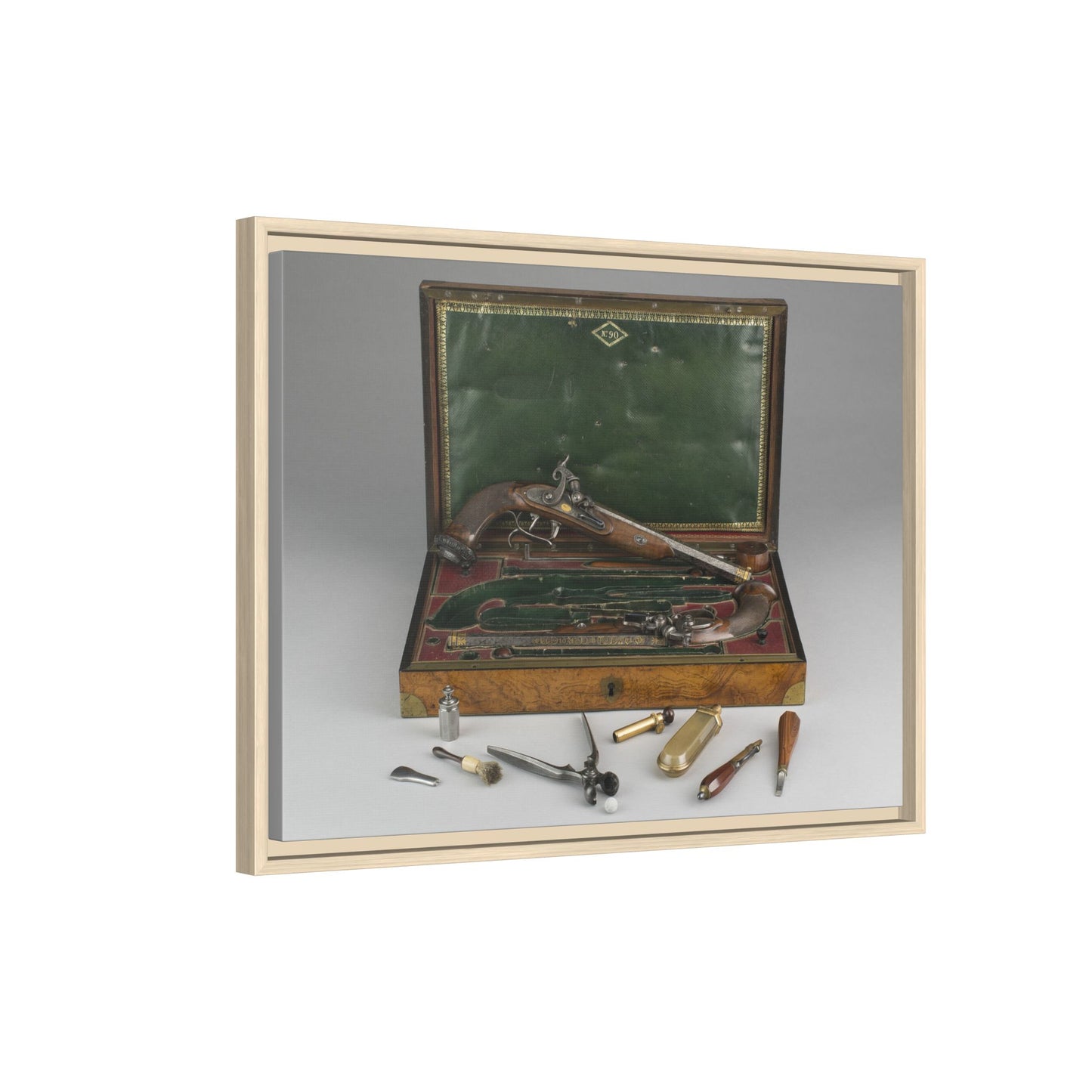 Cased Pair of Percussion Pistols – 19th Century Gentleman’s Set. Matte. Framed Canvas.