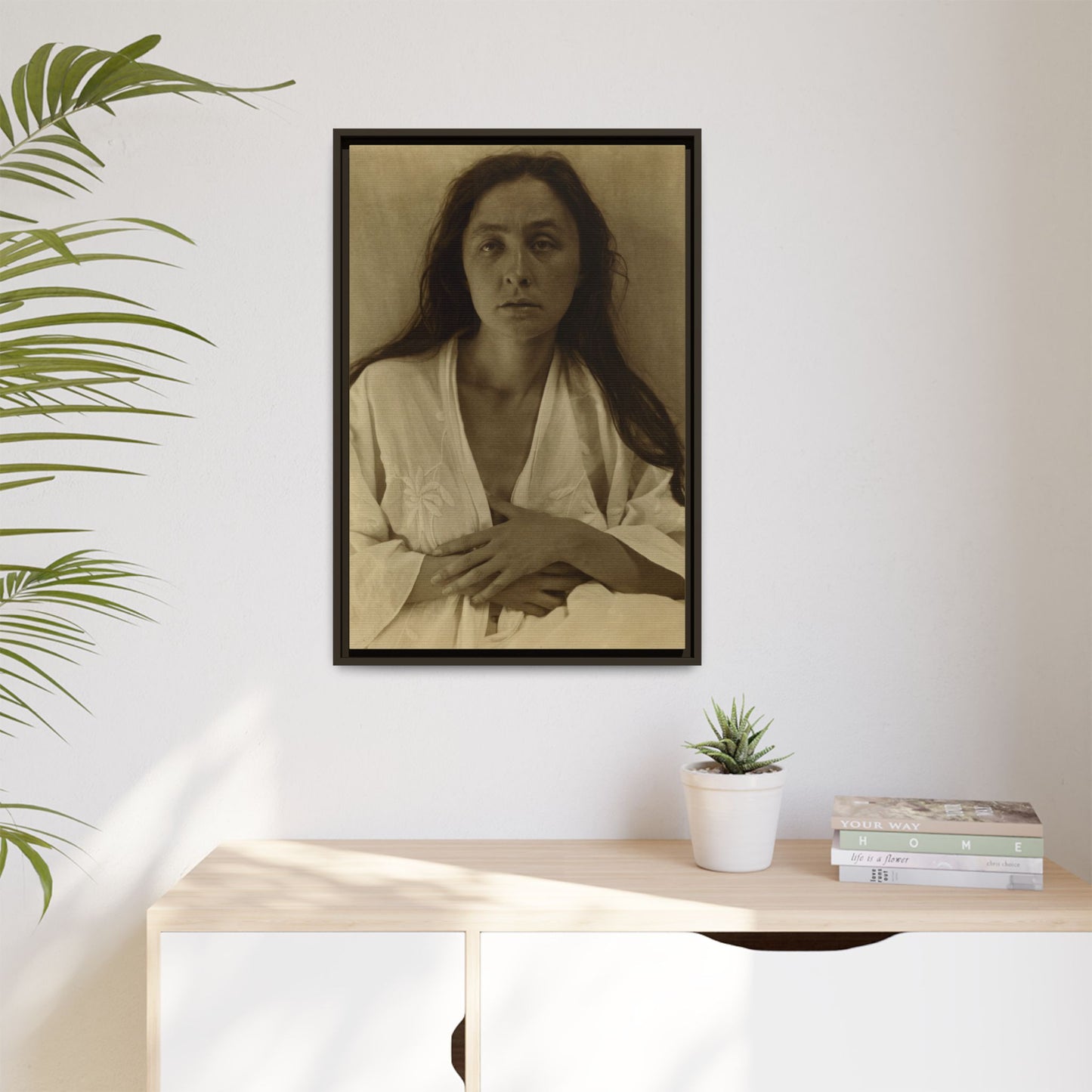 The Gaze of the Desert. Georgia O’Keeffe portrait. Matte. Framed canvas.