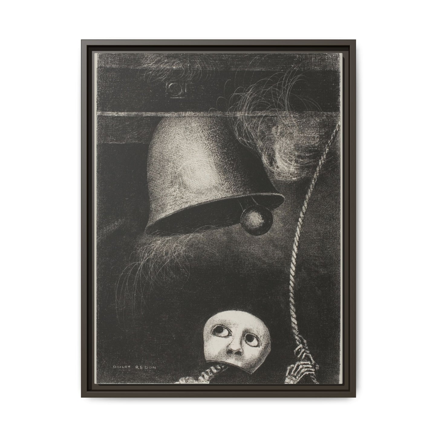 A Mask Sounds the Funeral Knell: Plate Three from In Dreams. Odilon Redon, Paris. Matte. Framed canvas.