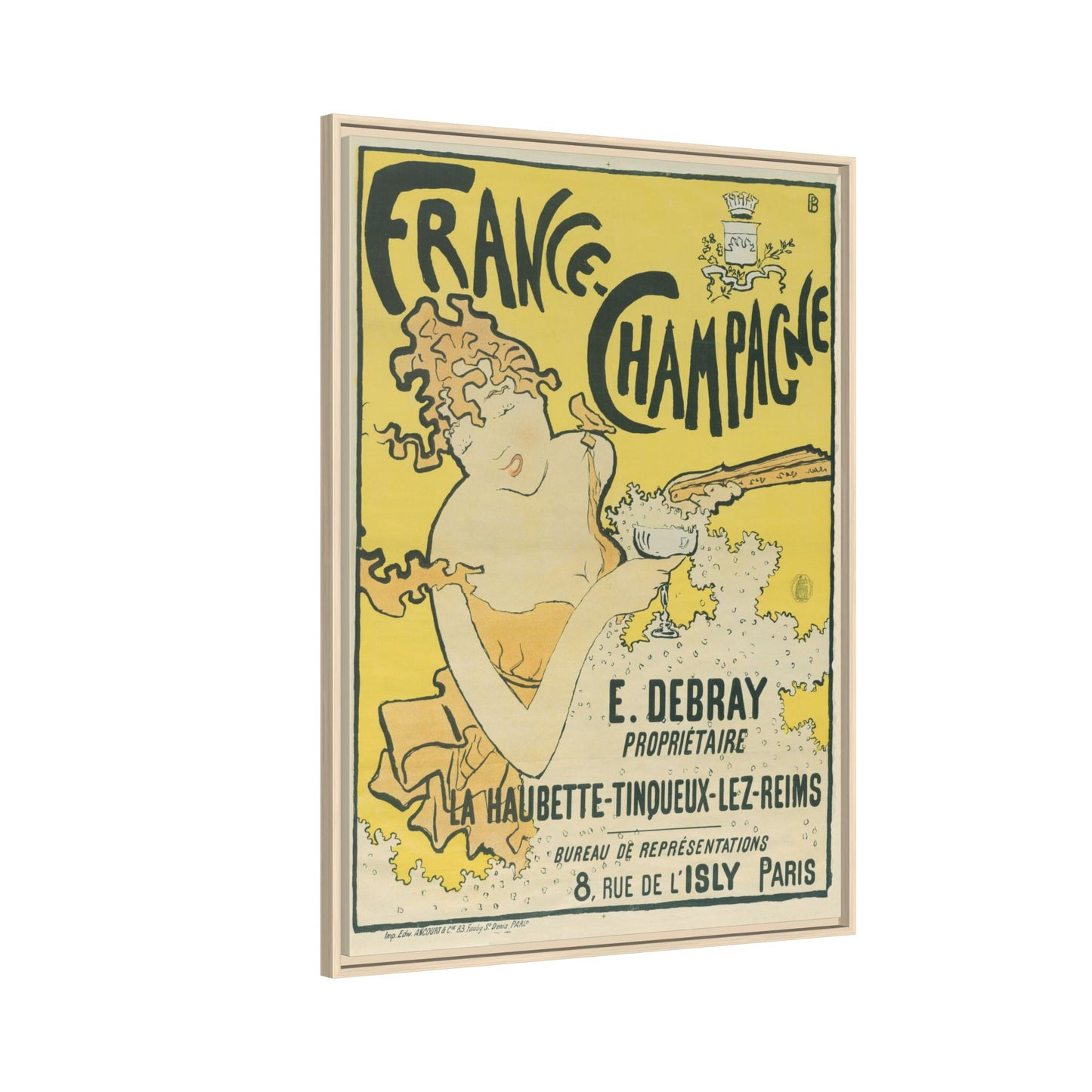 France-Champagne – Art Nouveau Poster by E. Debray. Matte. Framed canvas.