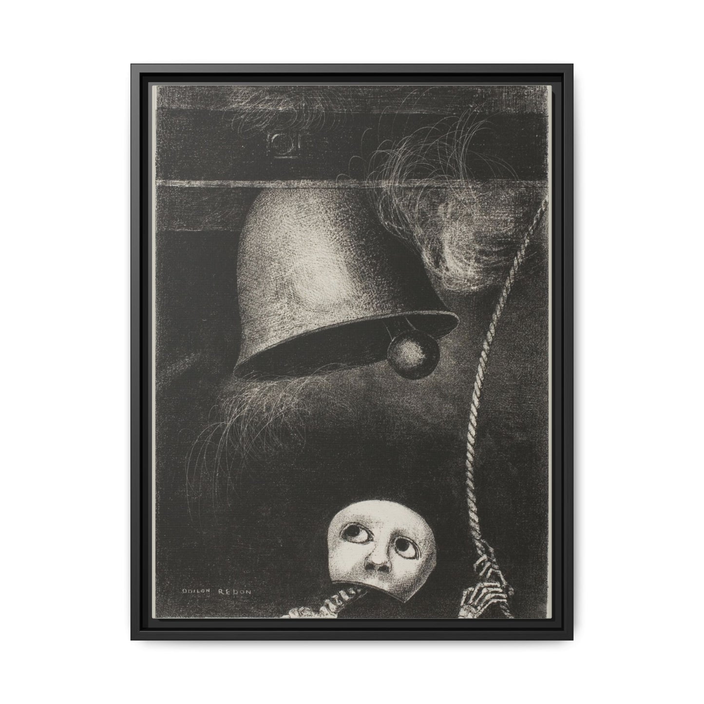 A Mask Sounds the Funeral Knell: Plate Three from In Dreams. Odilon Redon, Paris. Matte. Framed canvas.