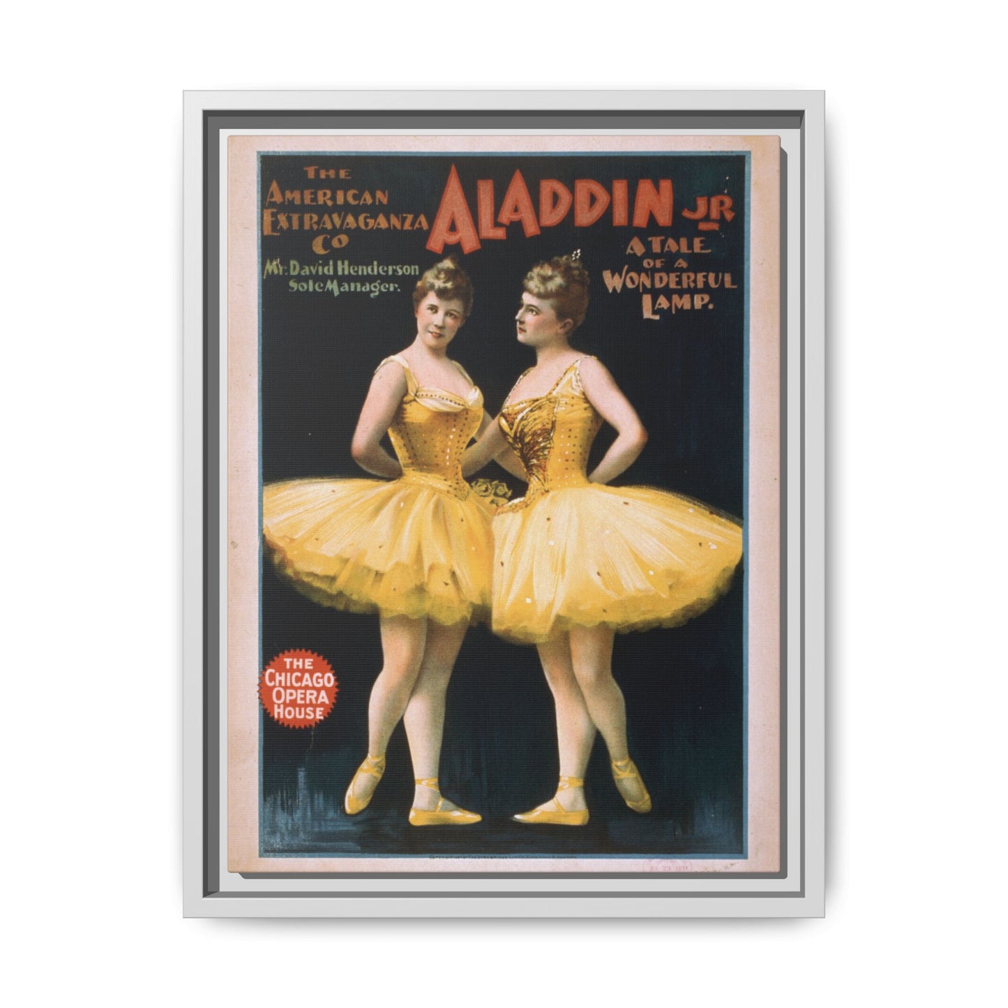 The American Extravaganza Co. in Aladdin Jr. A Tale of a Wonderful Lamp (1894). Matte. Framed Canvas.