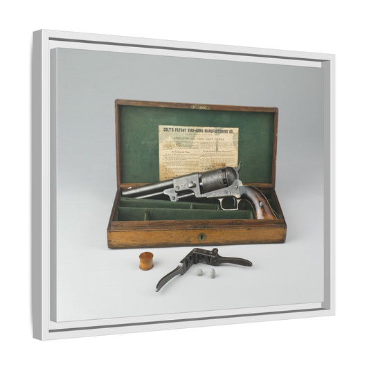 Cased Colt Dragoon Model 1848 – First Issue Revolver. Matte. Framed Canvas.