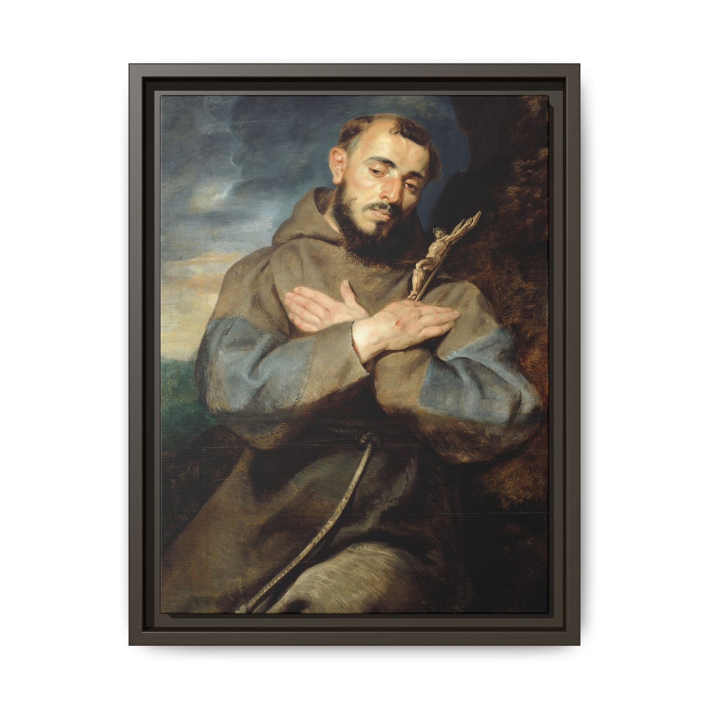 Saint Francis – Renaissance/Baroque Portrait. Classical. Matte. Framed canvas.