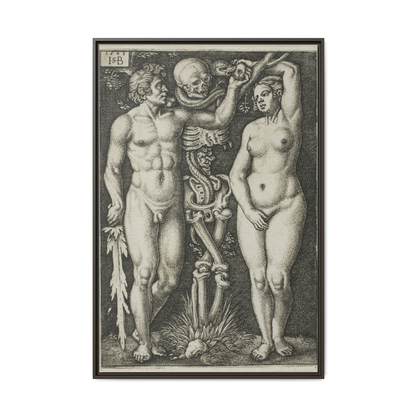 Adam and Eve – 1543 Engraving by Hans Sebald Beham. Matte. Framed canvas.