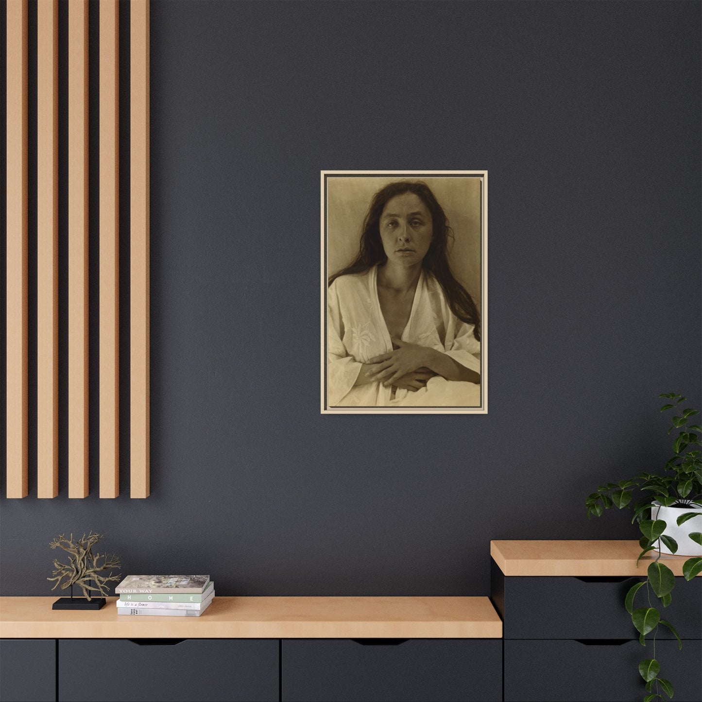 The Gaze of the Desert. Georgia O’Keeffe portrait. Matte. Framed canvas.