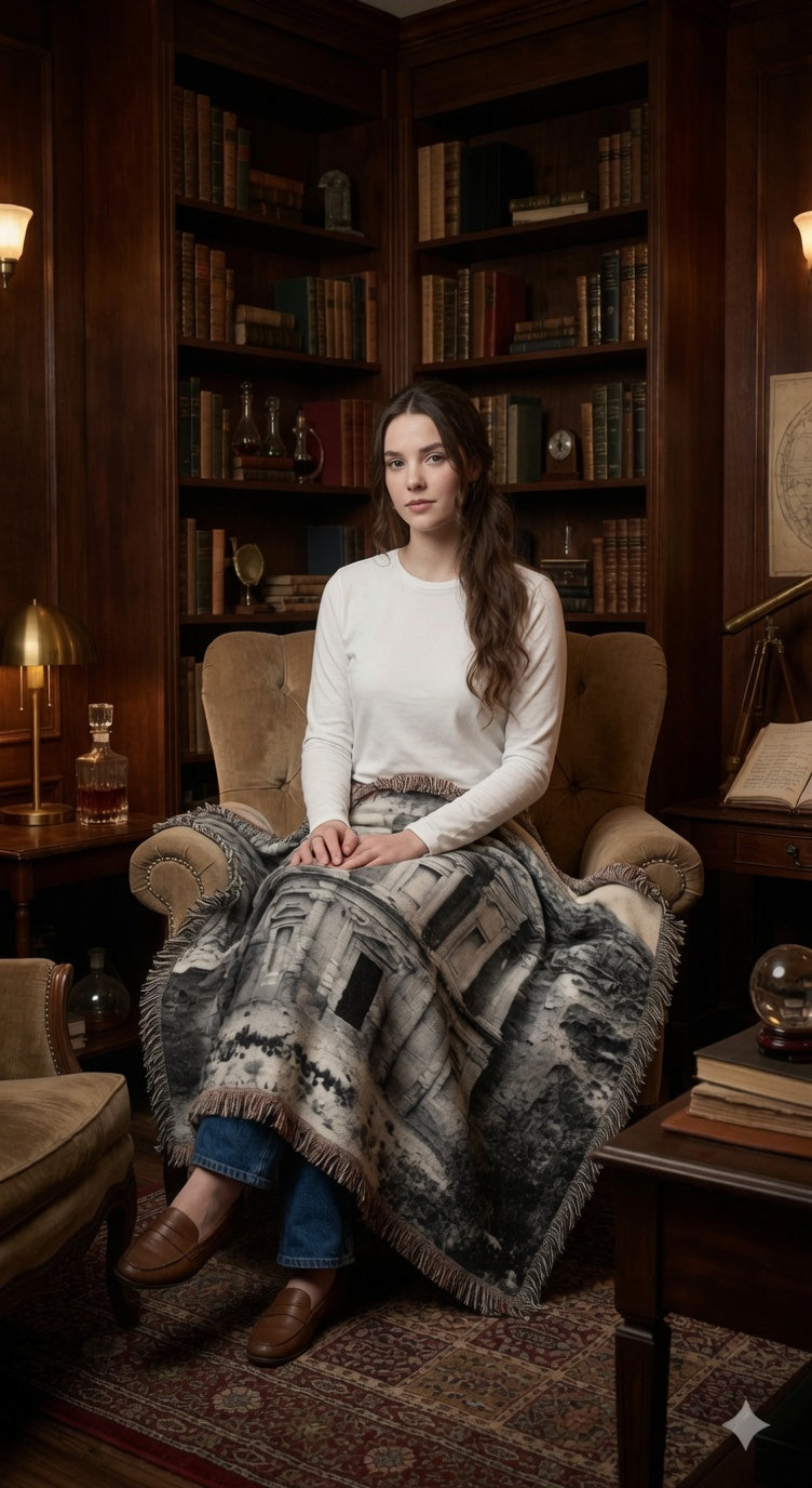 Authentic 1898 Petra Al-Khazne Treasury Woven Blanket | Nabataean Rose City Historical Photo