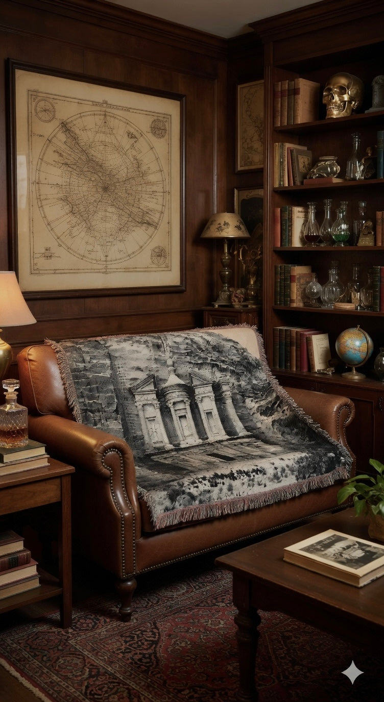 Authentic 1898 Petra Al-Khazne Treasury Woven Blanket | Nabataean Rose City Historical Photo