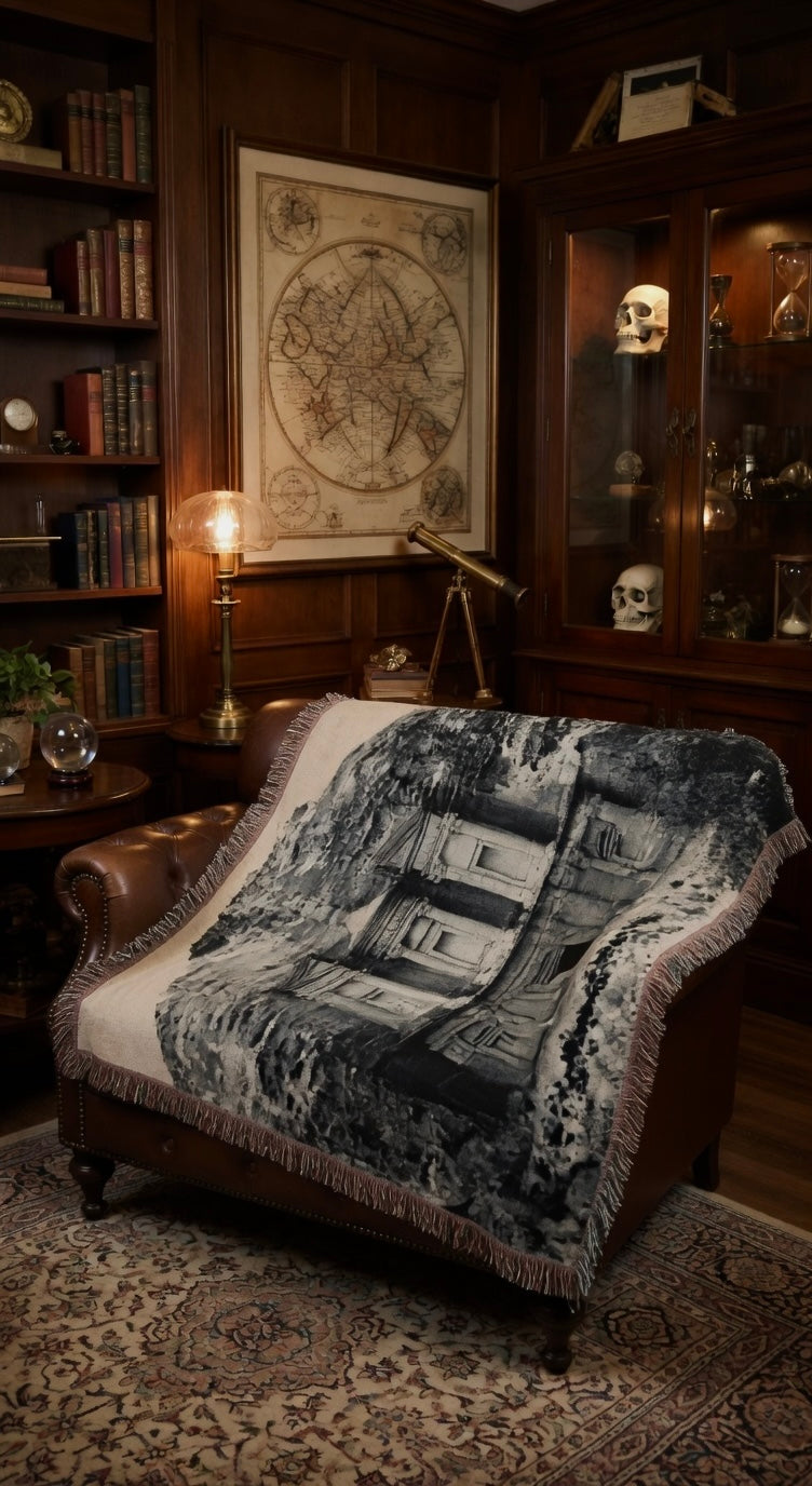 Authentic 1898 Petra Al-Khazne Treasury Woven Blanket | Nabataean Rose City Historical Photo